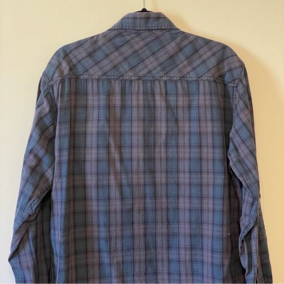 Vintage Point Zero L plaid casual button down t-shirt gray blue long sleeve - Picture 6 of 7